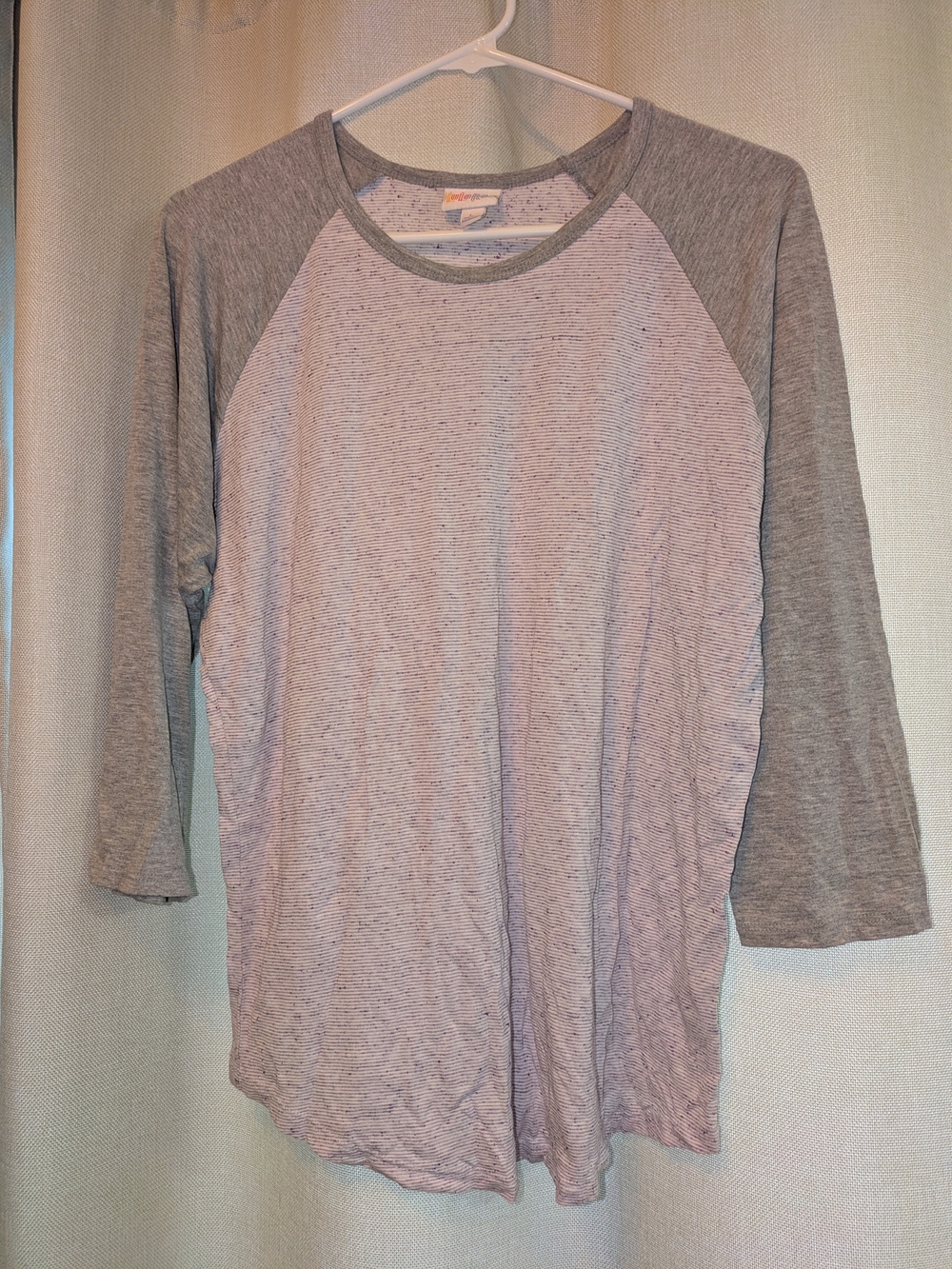 LuLaRoe Grey And Purple L quarter Sleeve Shirt